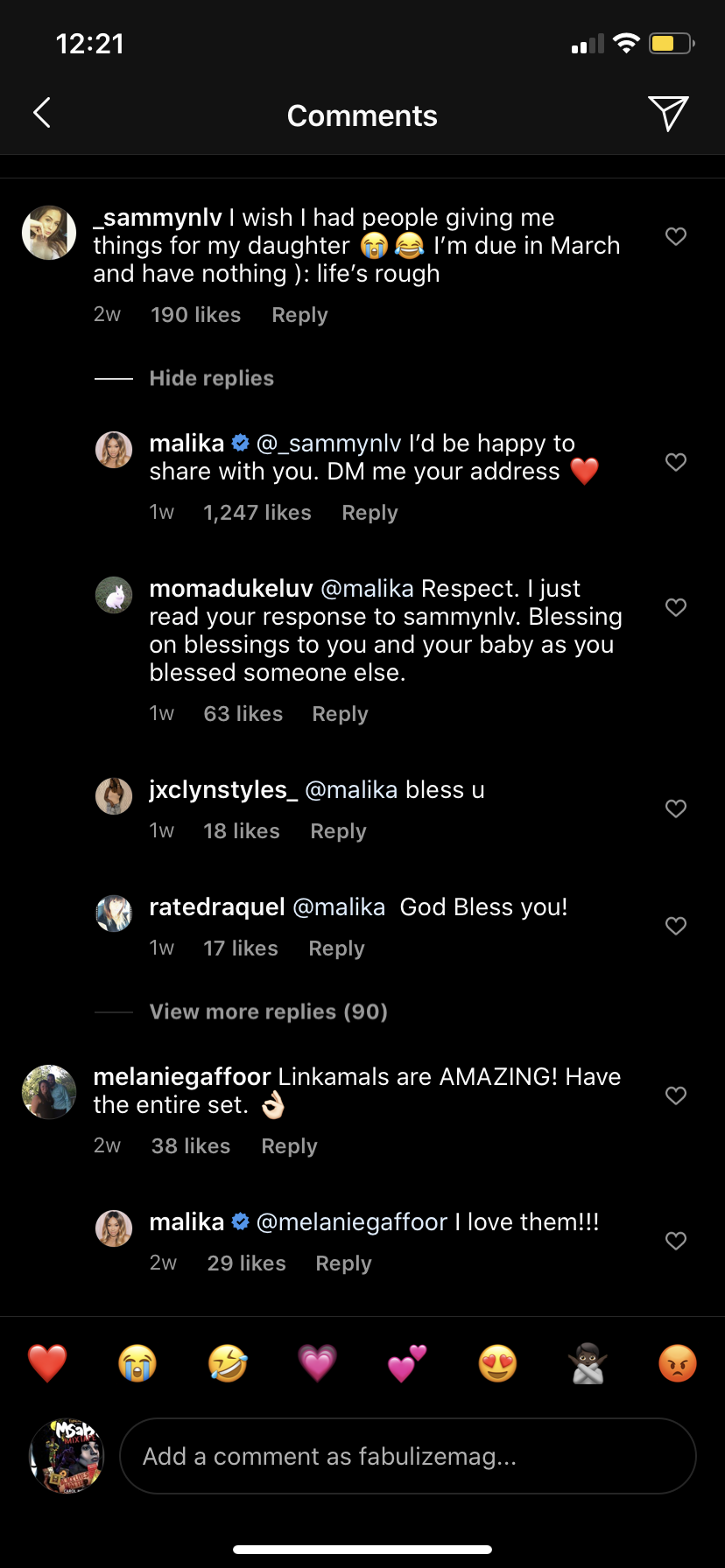 Malika Haaq gifts IG follower her baby swag