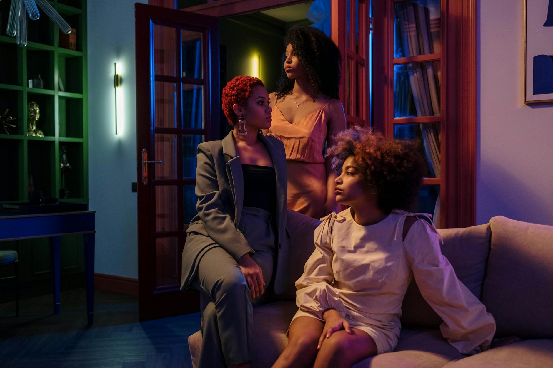 fashionable women inside the living room